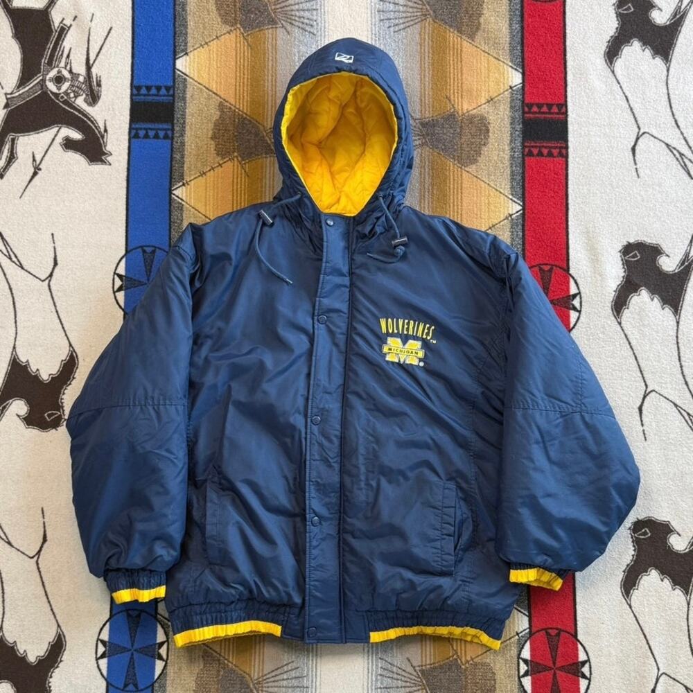 Vintage 90s University Of Michigan Wolverines Logo 7 Puffer Jacket Size Large